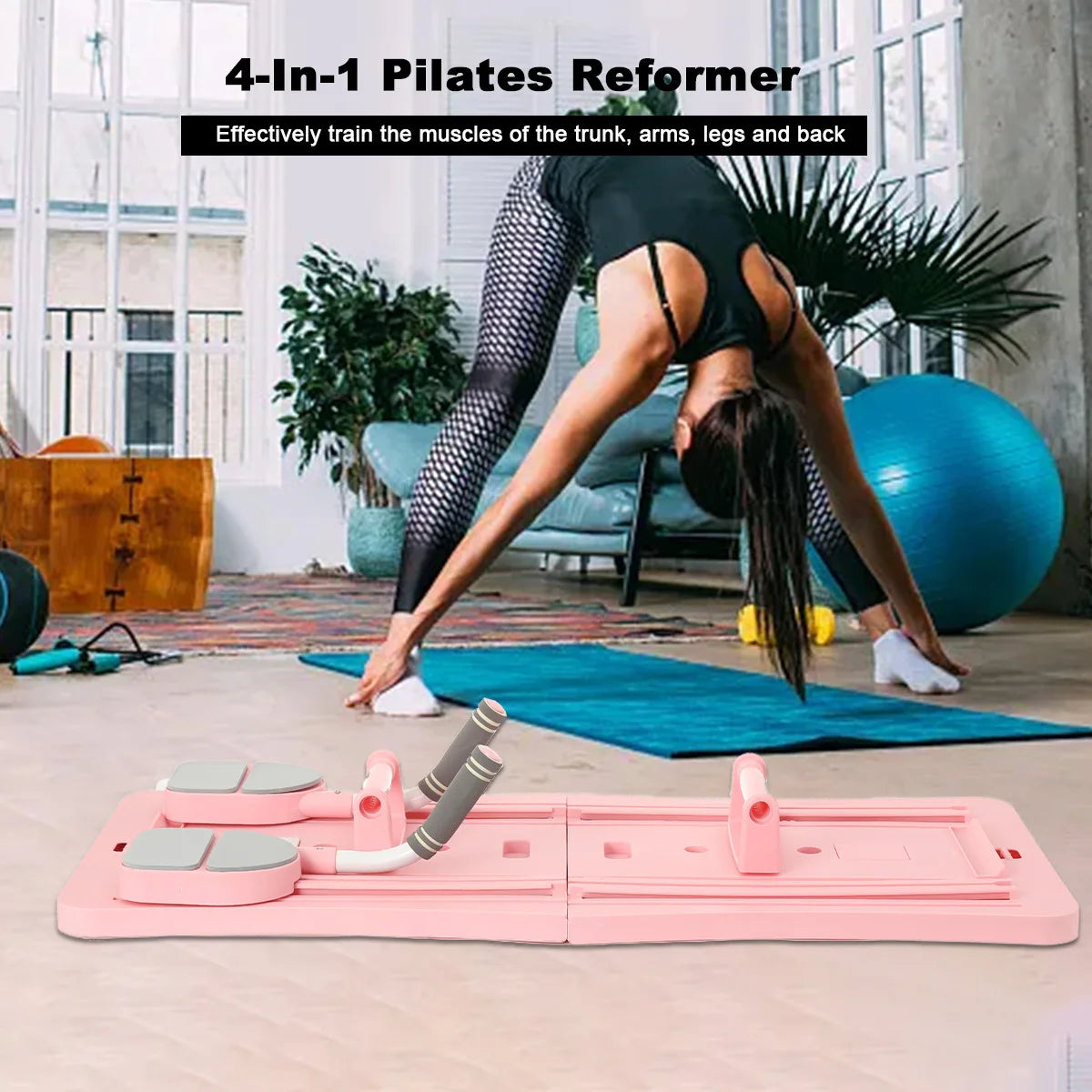 4-In-1 Pilates Reformer Fitness Board Adjustable Push Up Board Chest and Abdominal Exercise Workout Equipment for Home Gym